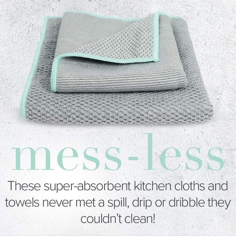 Norwex Diamond Textured Kitchen Towel & Cloth Set - Graphite/Sea Mist